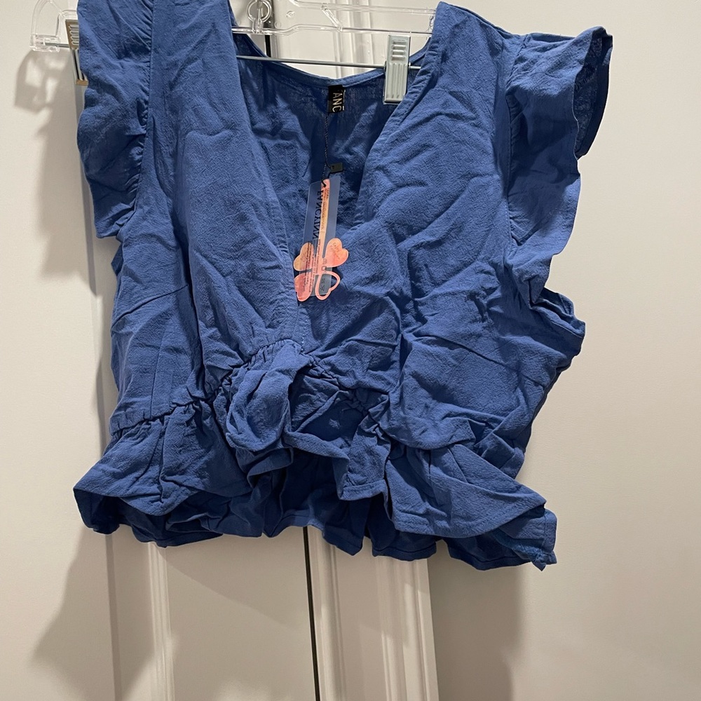 Blue linen pants and top set